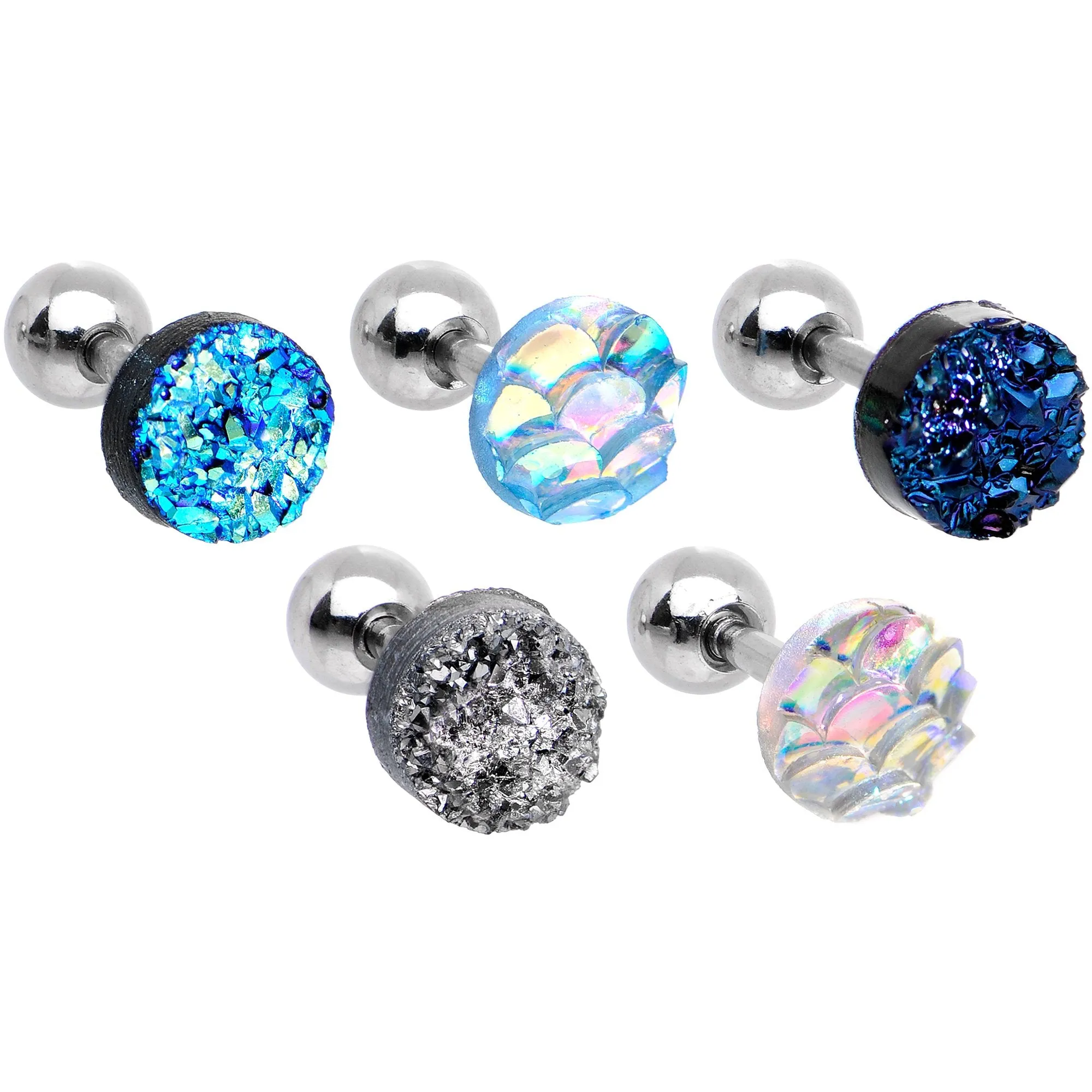 16 Gauge 1/4 Tantalizing Textures Tragus Cartilage Earring Set of 5