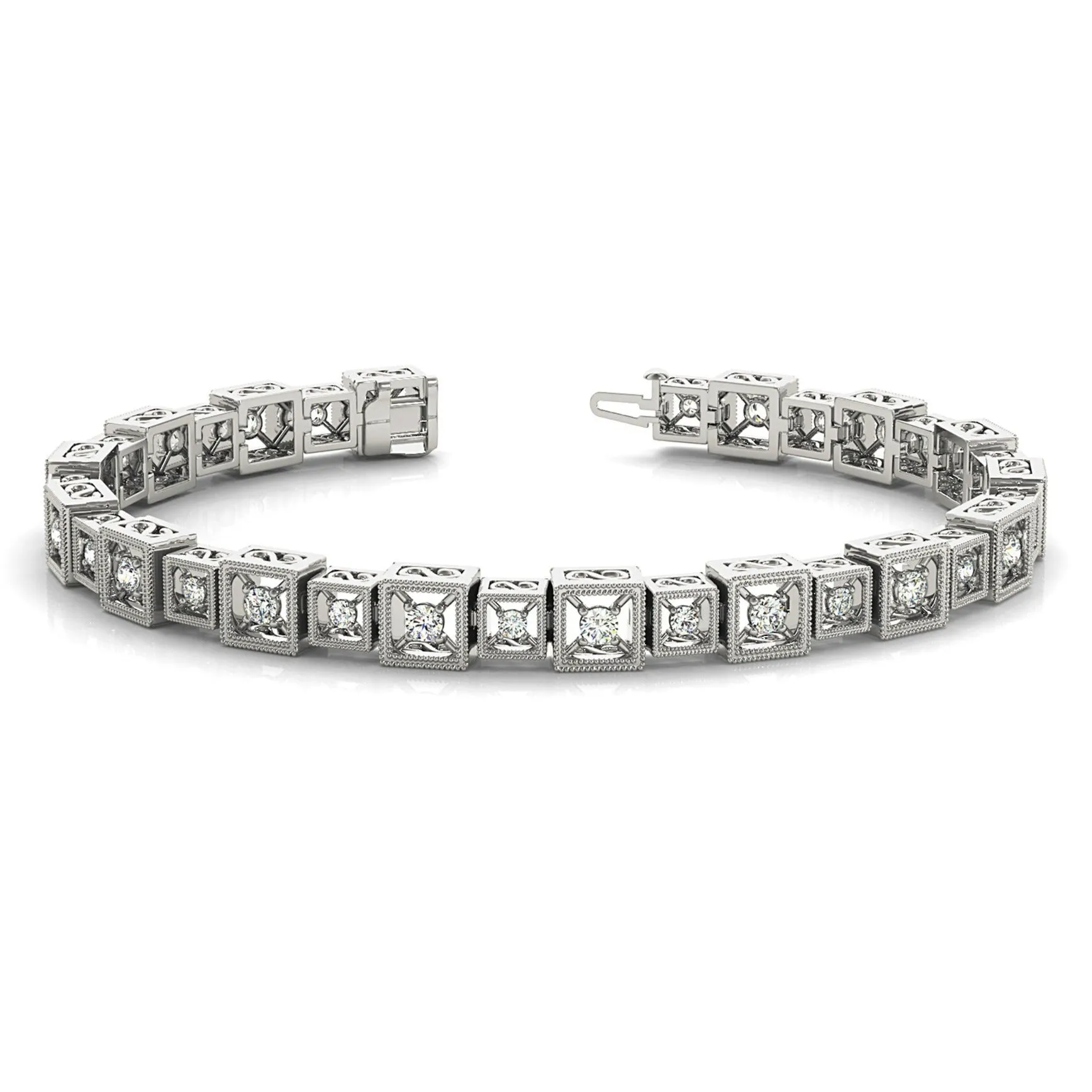 2 ct. Diamond Vintage Inspired Tennis Bracelet Milgrain Cube Design