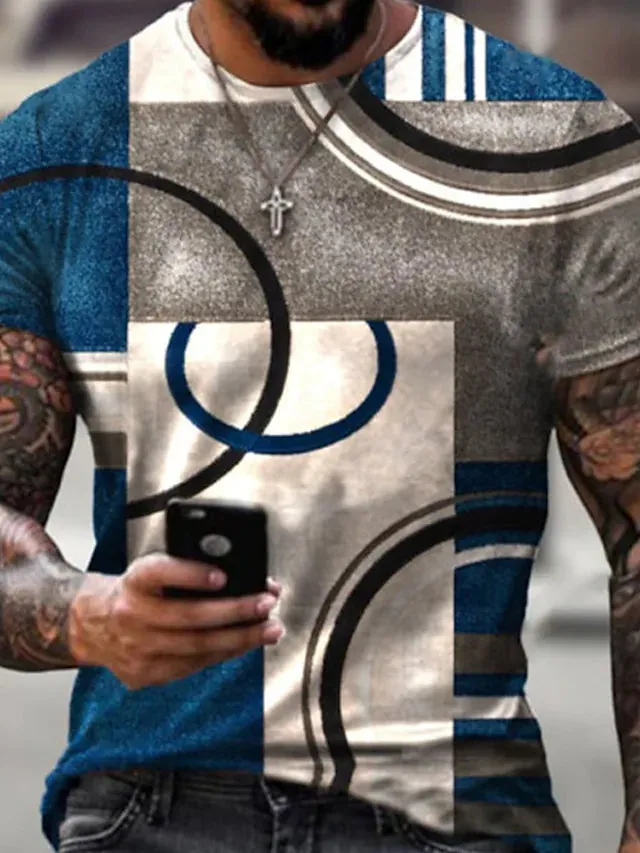 3D Graphic Printed Short Sleeve Shirts Geometric