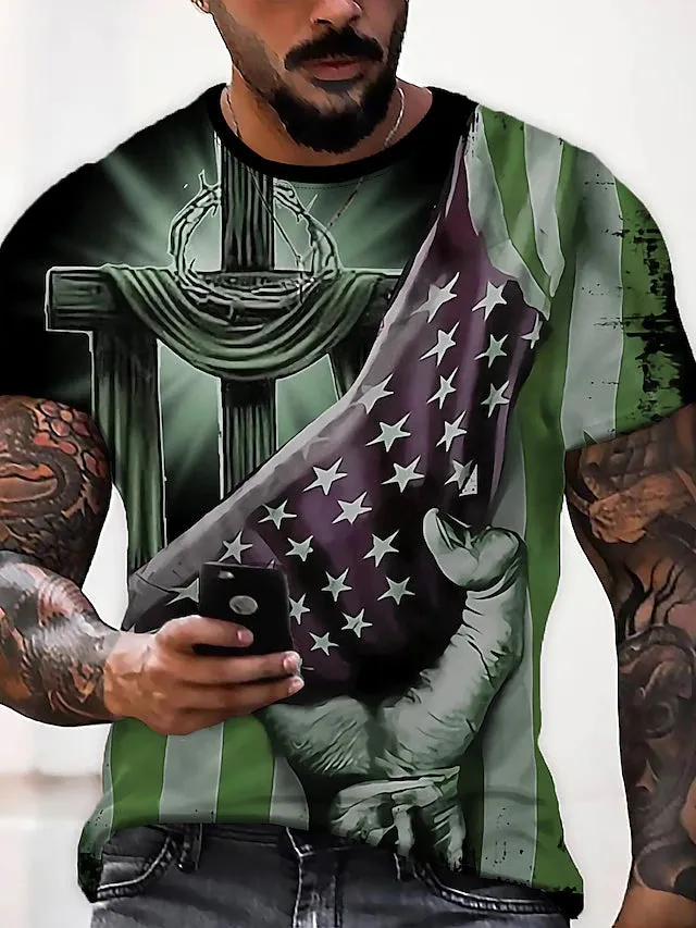 3D Graphic Printed Short Sleeve Shirts National Flag