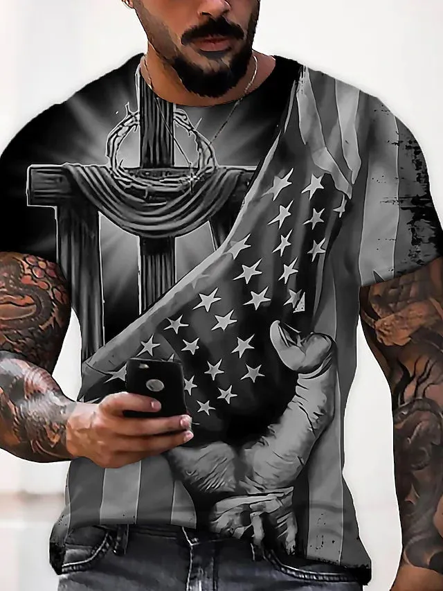 3D Graphic Printed Short Sleeve Shirts National Flag