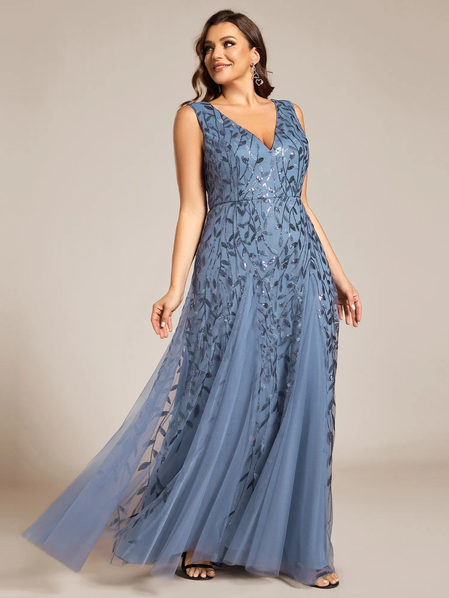 Blessing sleeveless tulle and sequin trumpet mermaid dress