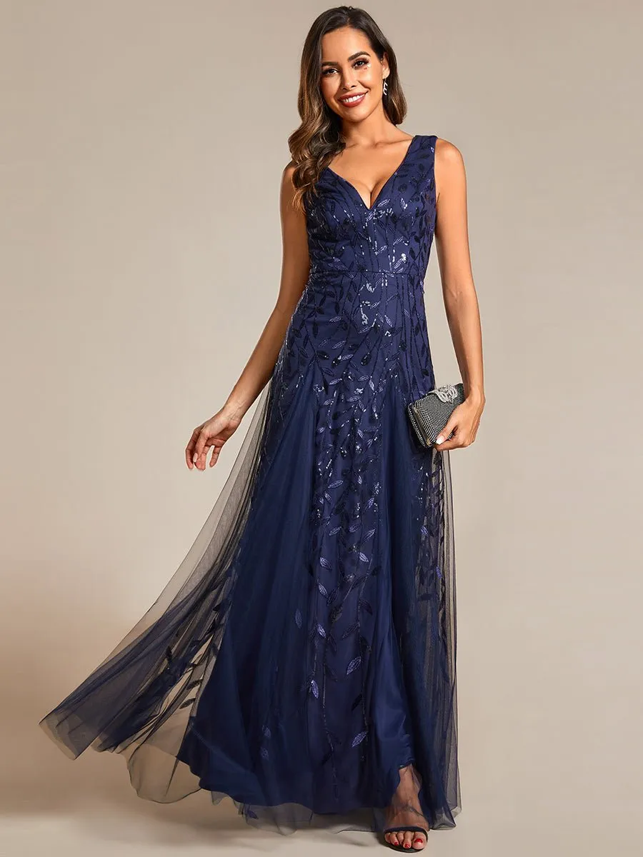 Blessing sleeveless tulle and sequin trumpet mermaid dress