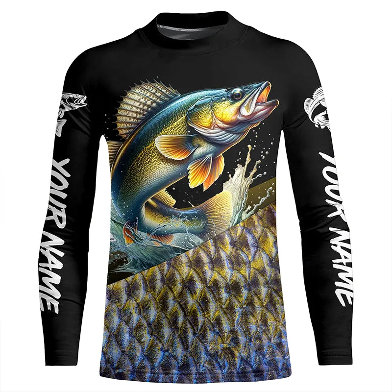 Custom Walleye Fishing Jerseys, Personalized Walleye Fishing scales fishing Kid Long Sleeves shirt NQS4949