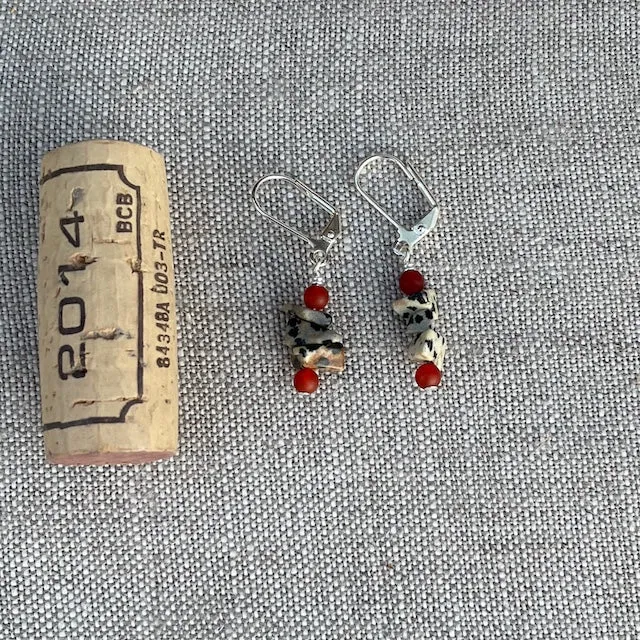 Dalmatian jasper stack earrings with carnelian