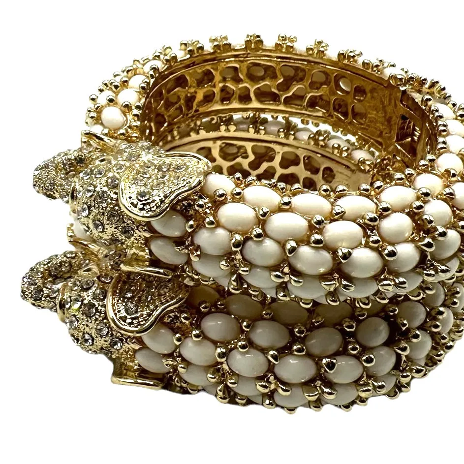 Elephant Hinged Bracelet in White