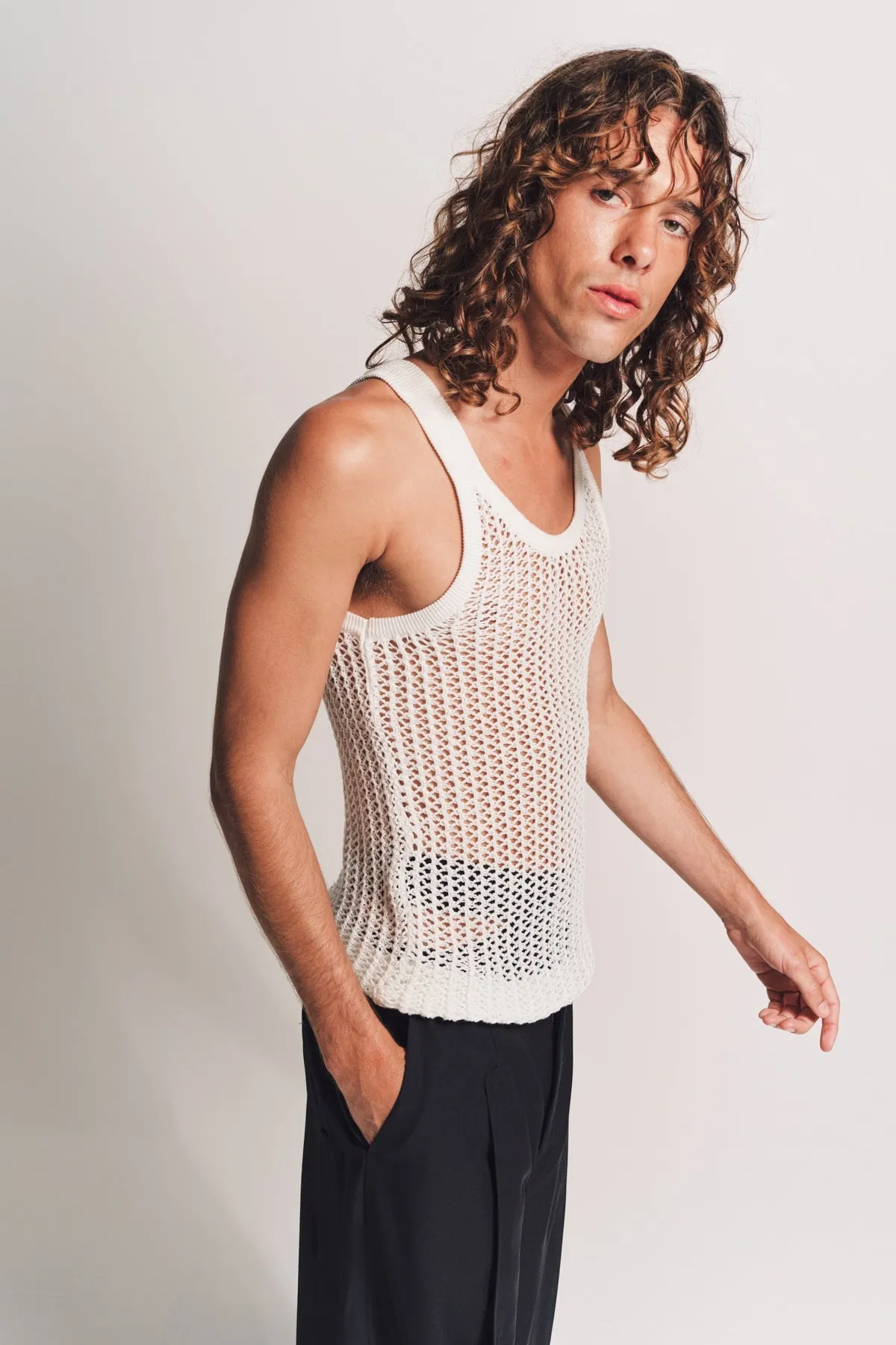 LOUIS GABRIEL NOUCHI | NET STITCH KNITTED TANK TOP