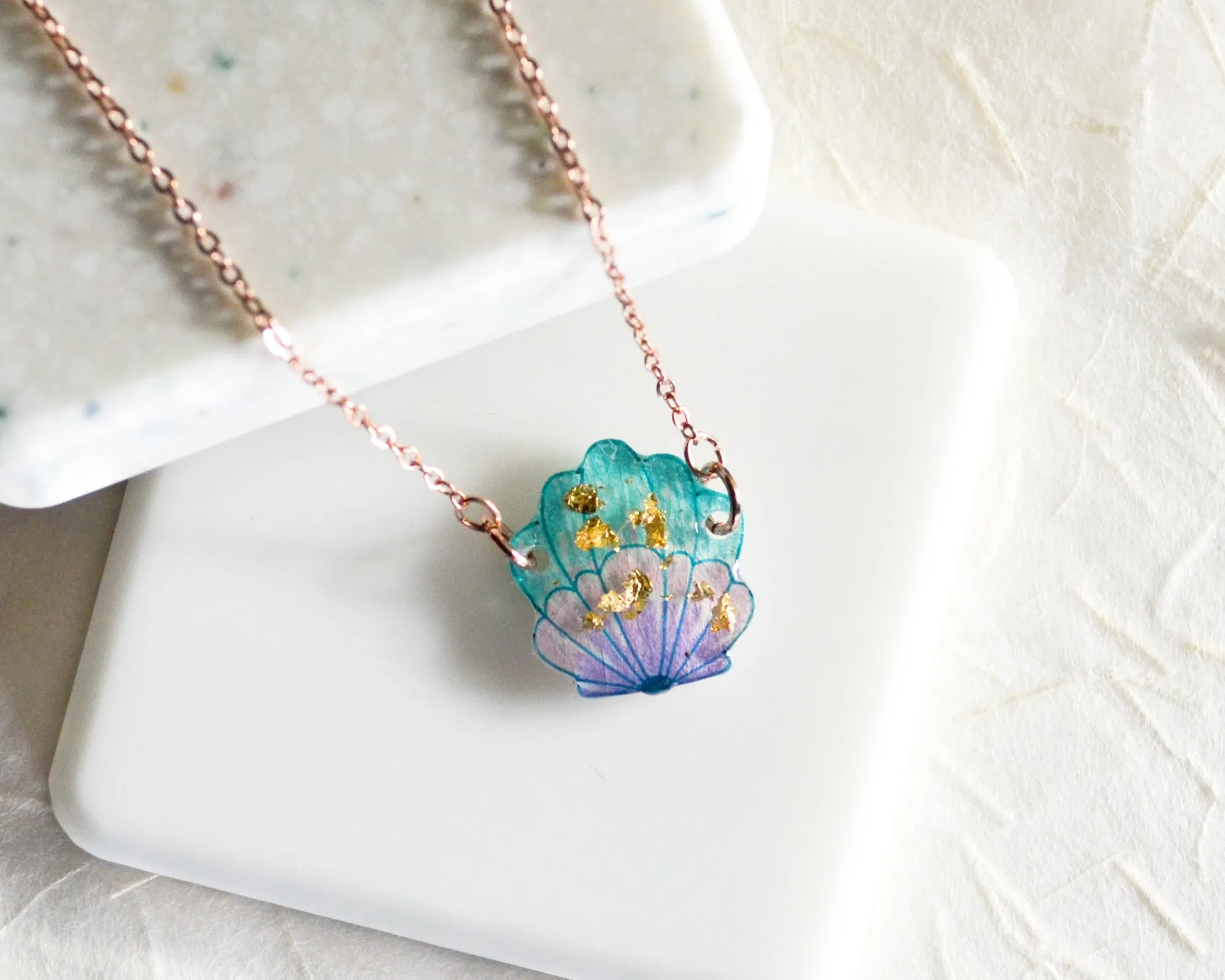 Mermaid Shell Necklace with Gold Leaf