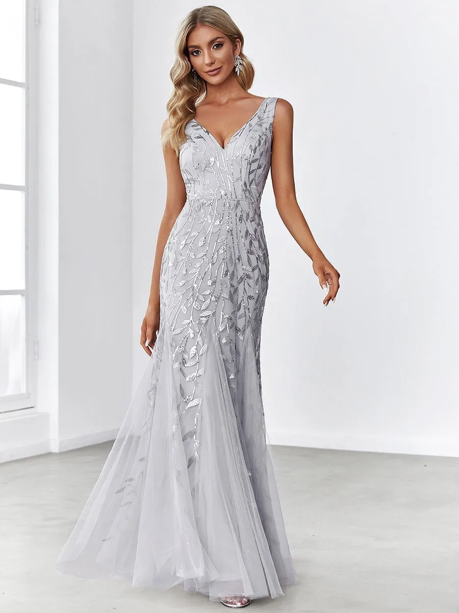 Paula sleeveless tulle and sequin trumpet mermaid dress more colors