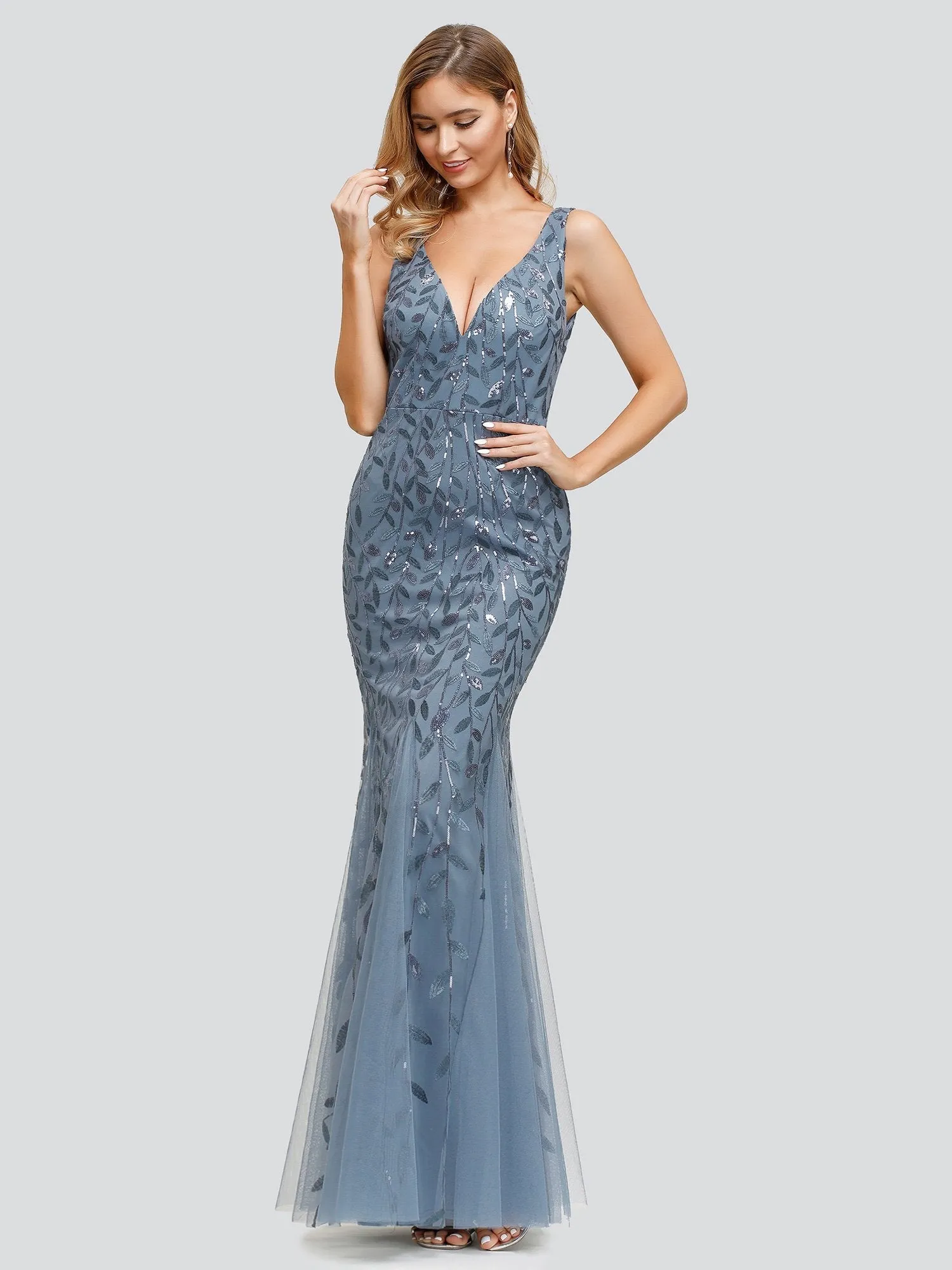 Paula sleeveless tulle and sequin trumpet mermaid dress more colors