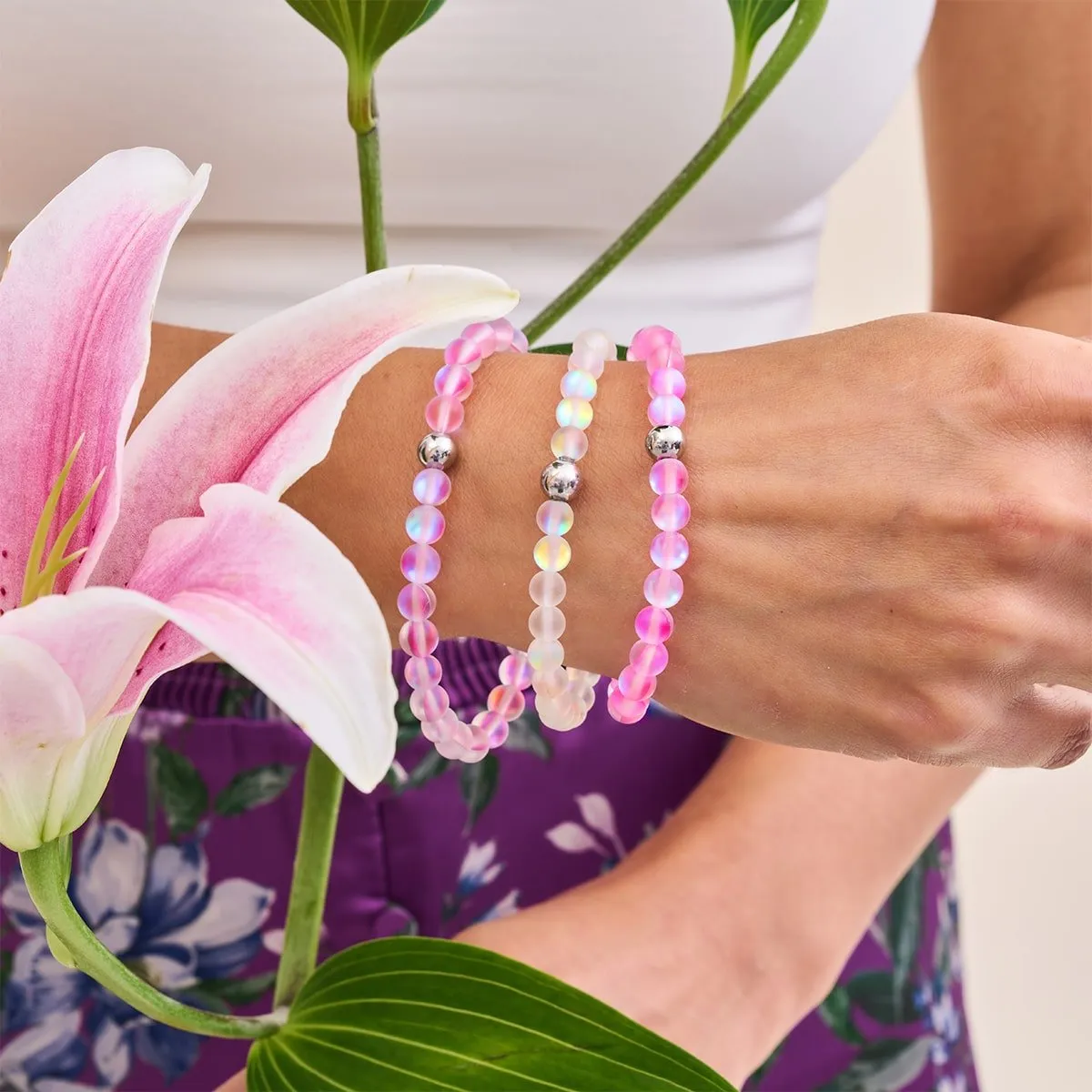 Pink | Silver | Mermaid Glass Bead Bracelet