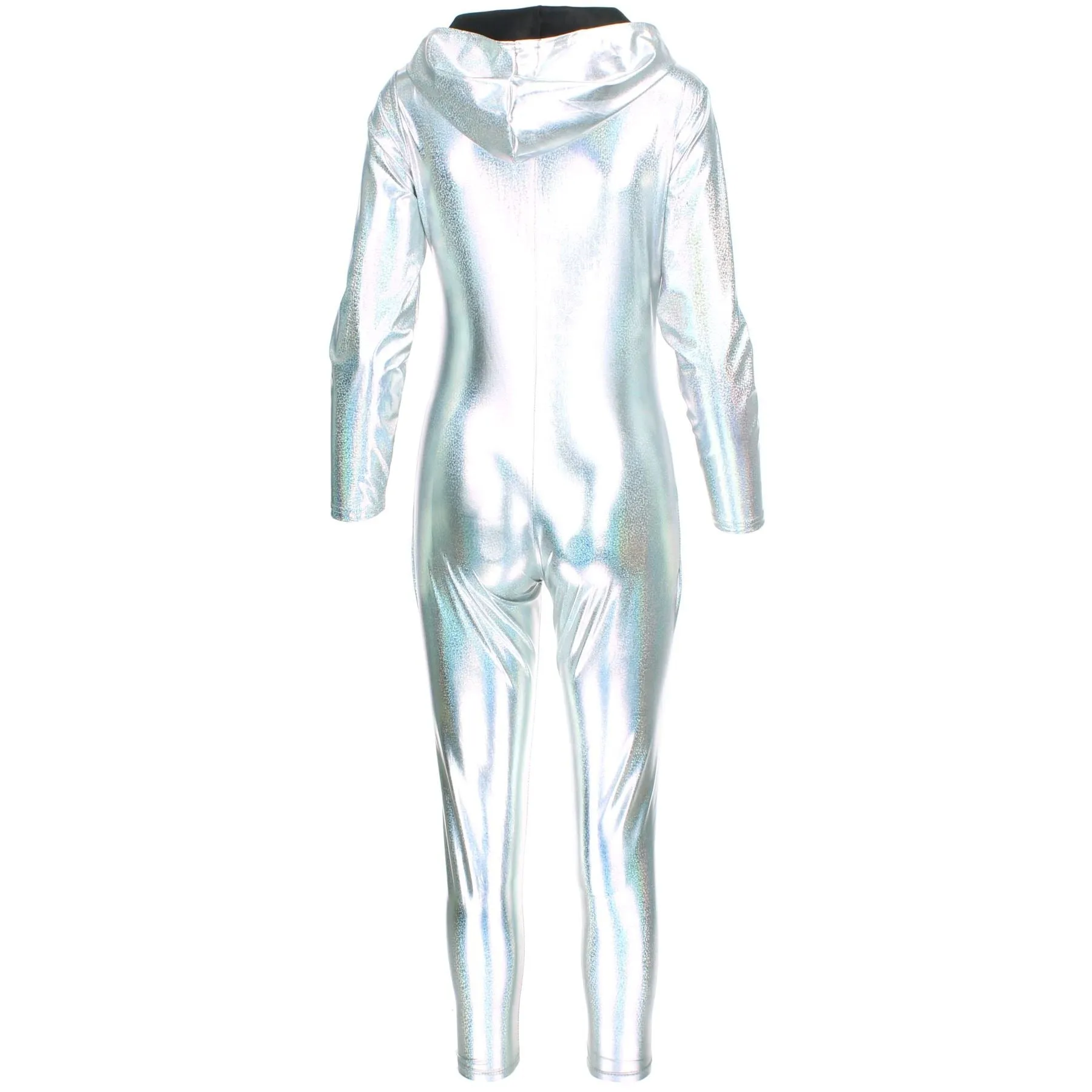 Shiny Hooded Catsuit - Silver