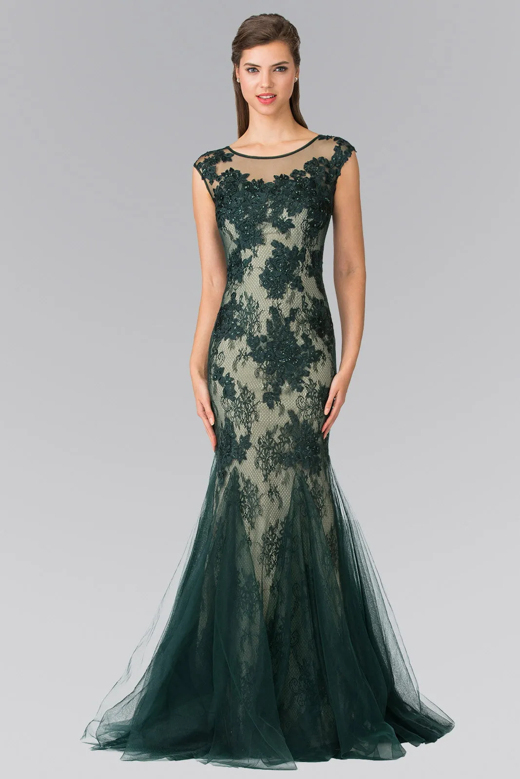 Sleeveless Lace Long Dress with Tulle Skirt