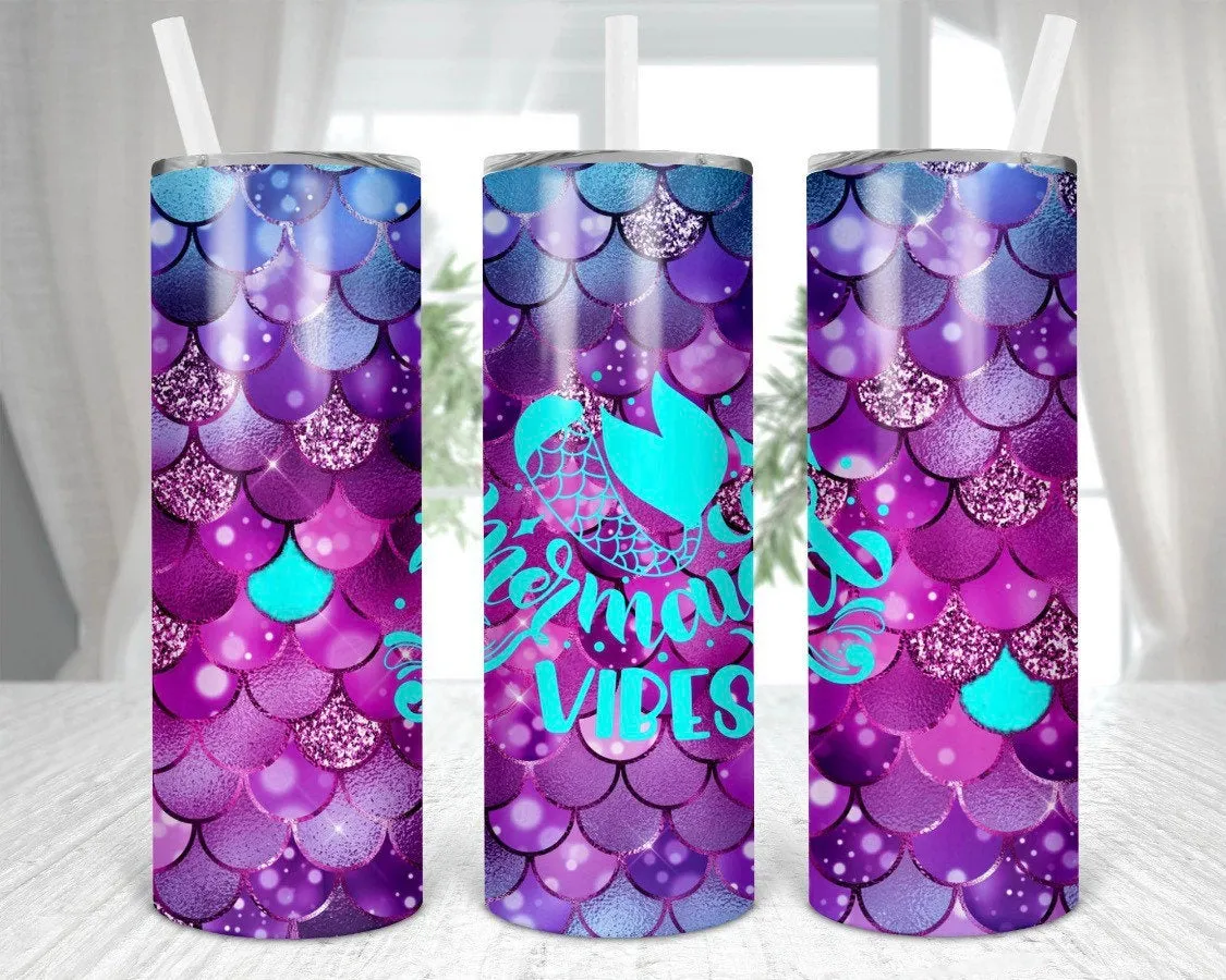 Tumbler- Mermaid vibes, mermaid scales