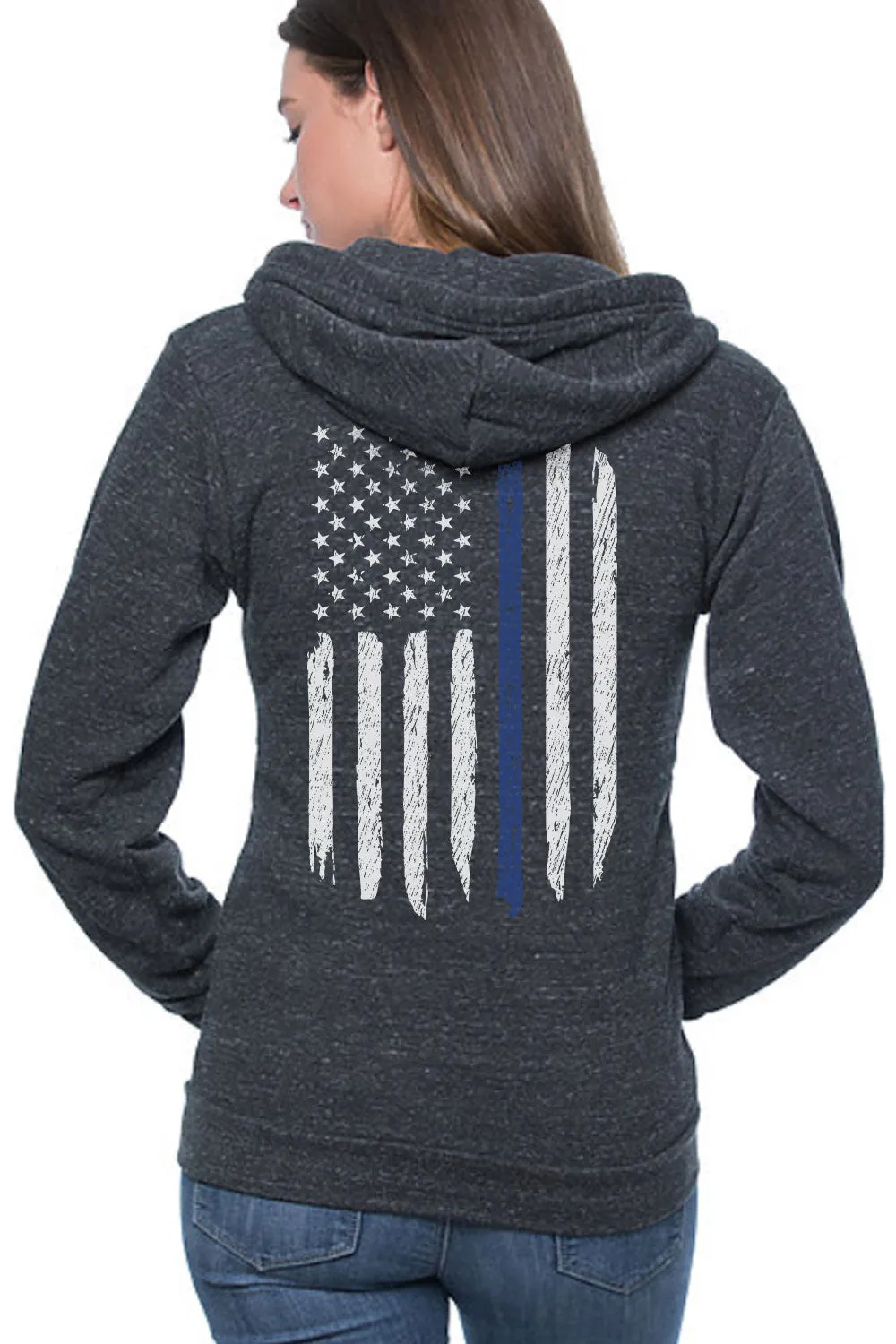 Unisex Full Zipper Hoodie - Thin Blue Line Flag (Made in the USA)